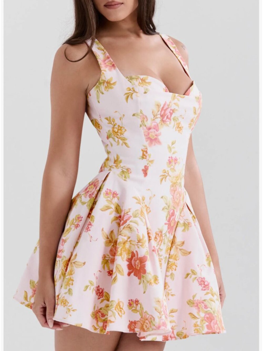 House of CB Bunny Peach Poppy Print Twill Mini Dress Size M Regular Length NWT